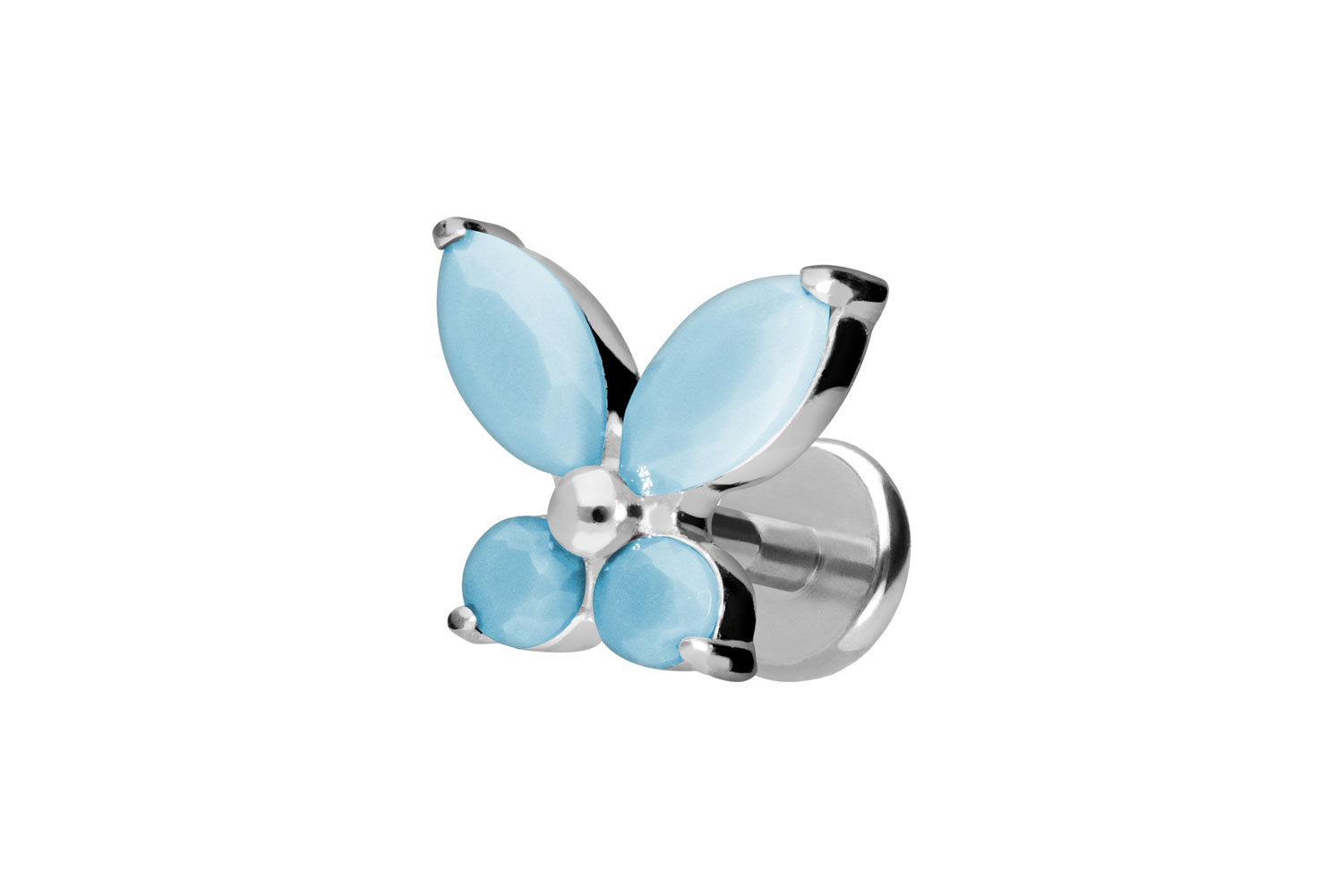 Titan Labret Piercing mit Push Fit SCHMETTERLING + SYNTHETISCHE TÜRKISE